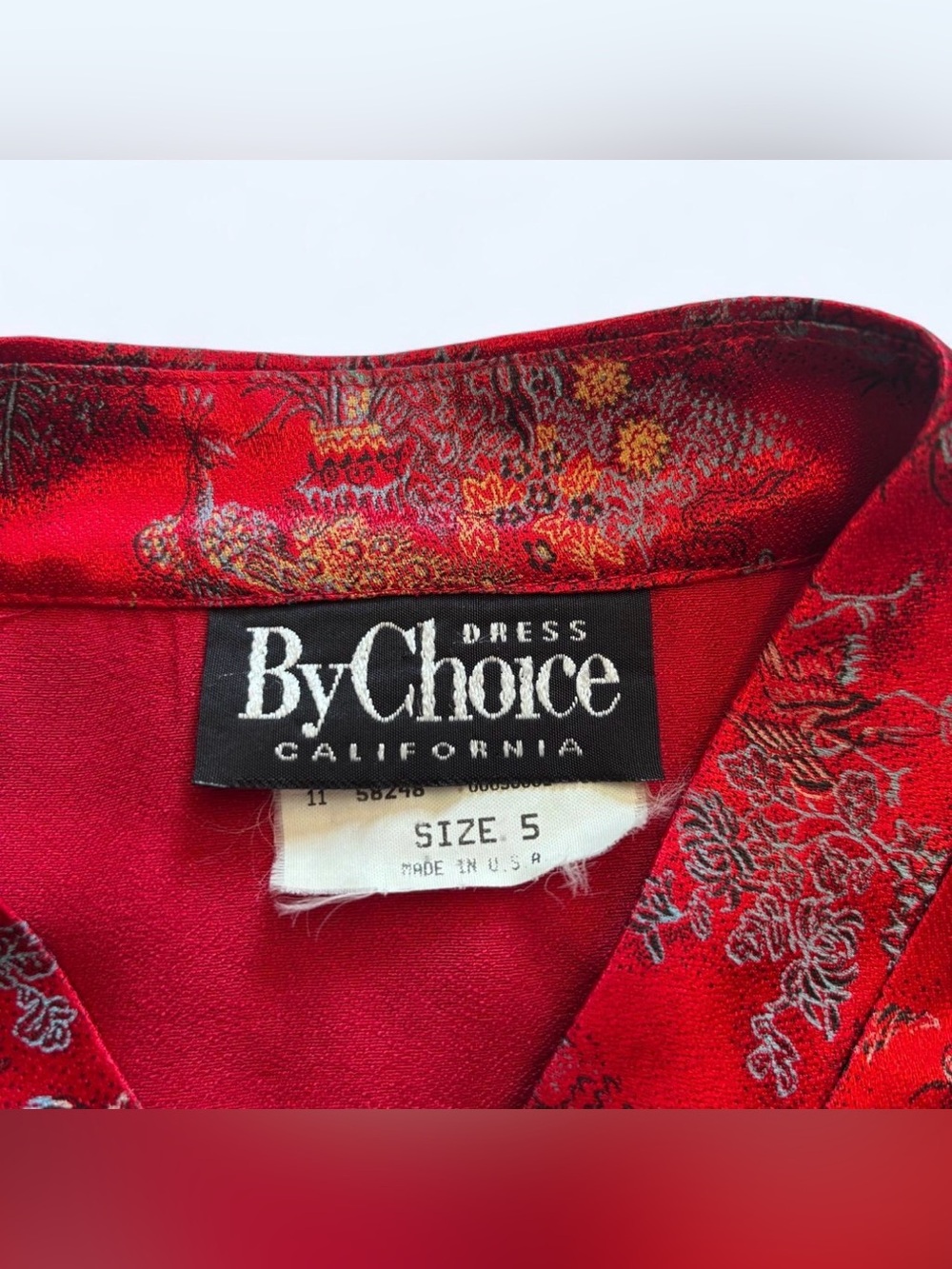 Vintage 90s Red Brocade Chinese Crop Jacket Peacock Motif Frog Closure Y2K XS - Picture 4 of 5